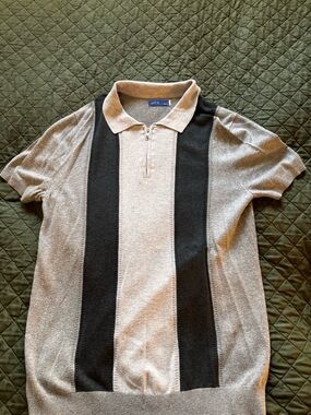 Apt. 9 Gray Polo with Black Vertical Panels